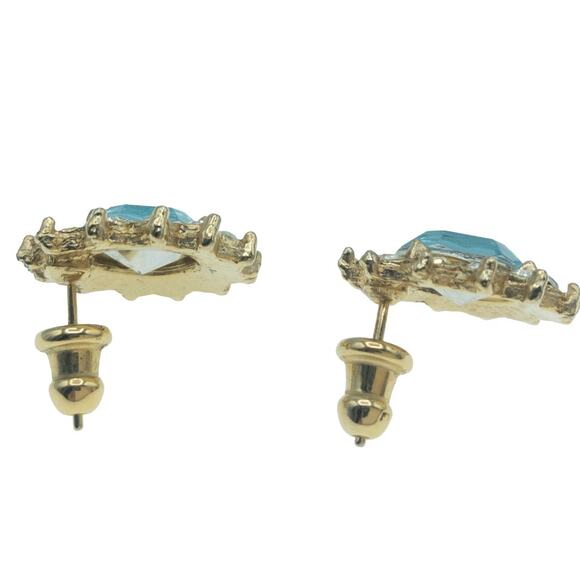 Vintage Aqua Blue Rhinestone Sunburst Stud Earrings - Picture 6 of 11